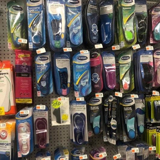 wall of OTC insoles