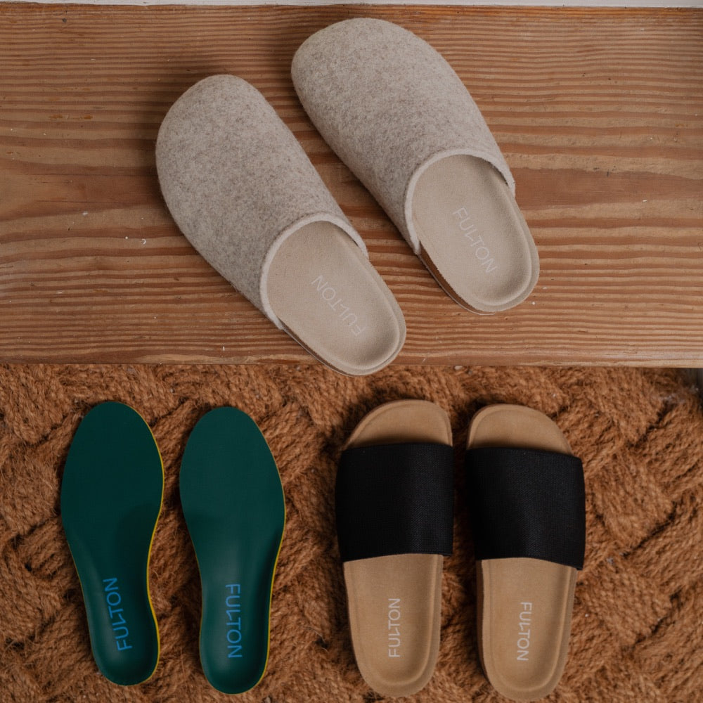 Fulton insoles, Comfort Slides, and House Shoes together